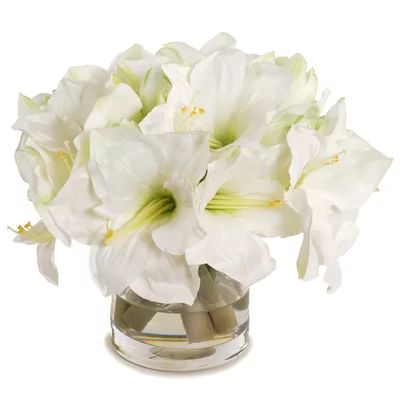 Faux Amaryllis Floral Arrangement in Vase New Growth Designs Flower Color: White | Wayfair North America
