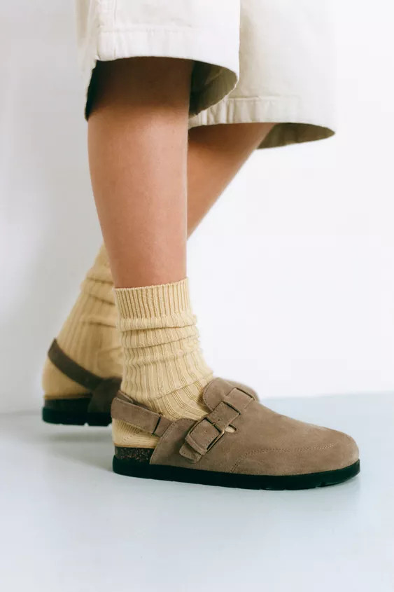 Clog-style shoe in 100% cowhide leather with a split suede finish and buckle detail on the instep... | Zara UK