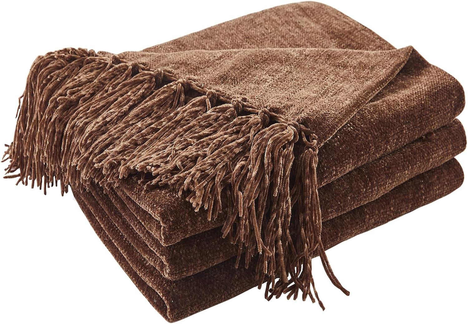 Chenille Throw Blanket, Dark Brown Fringe Blanket, 50"X60" | Amazon (US)