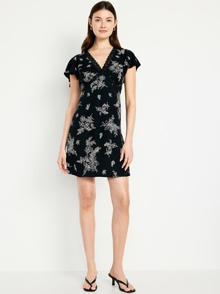 Fit & Flare Crepe Lace-Trim Mini Dress | Old Navy (US)