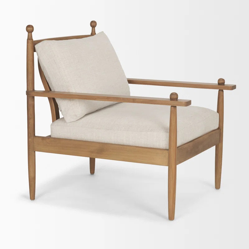Danni Beige Fabric Beach Wood Framed Accent Lounge Chair | Wayfair North America