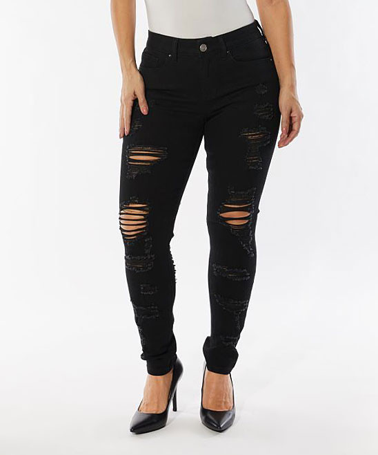 Dollhouse Women's Denim Pants and Jeans Black - Black Distressed Skinny Jeans - Juniors & Plus | Zulily
