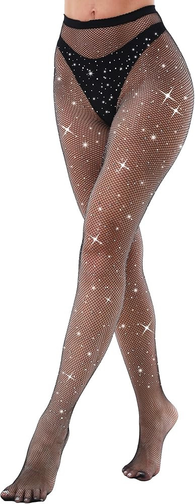 VEBZIN Sexy Sparkly Fishnets Stockings Jeweled High Waist Fishnet Tights for Women Rhinestone Par... | Amazon (US)
