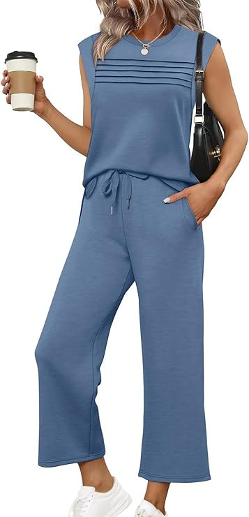 WIHOLL Two Piece Sets for Women Summer Spring Lounge Sets Travel Vacation Outfits Cap Sleeve Side... | Amazon (US)