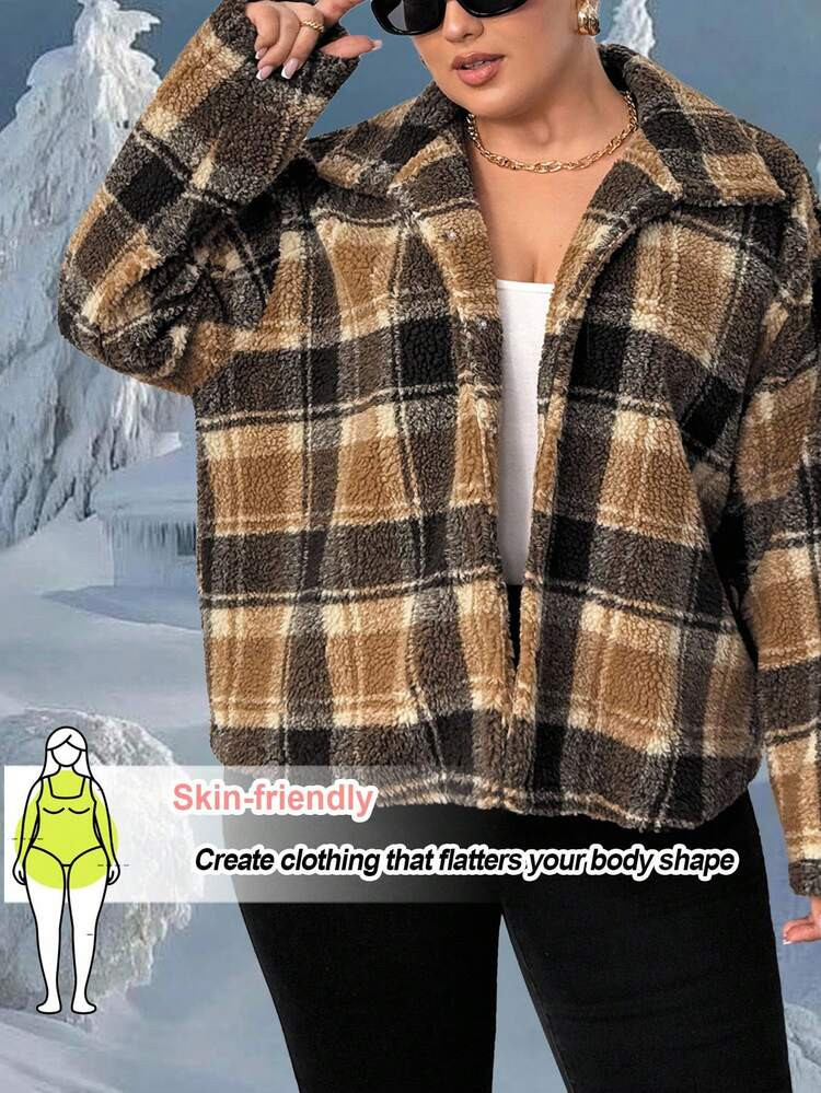 Truni __theloveshegives Women Plus Size Fall Casual Plaid Jacket, Autumn/Winter, For Pear Triangle Body Shape | SHEIN