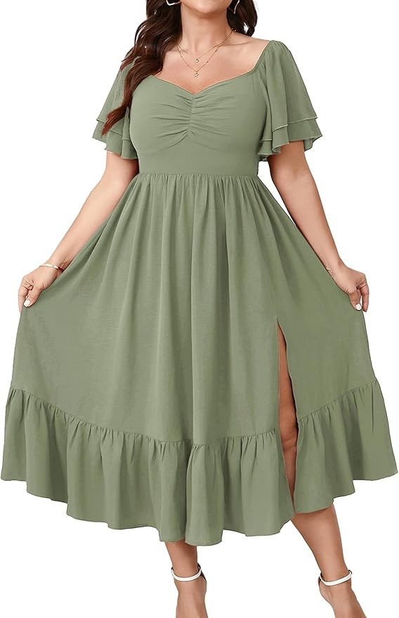 SCOMCHIC Womens Plus Size Wedding Guest Cocktail Dresses Sweetheart Neckline Short Sleeve Smocked... | Amazon (US)