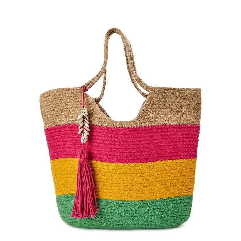 Twig & Arrow Women's Adult Jute Tote with Seashells and Tassels Bright Multi | Walmart (US)