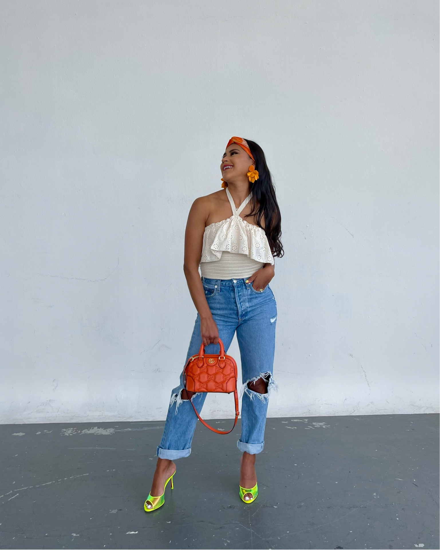 Here’s a jeans and a top fit for ya! Top is cropped and features a cute feminine eyelet ruffle. I’ve enjoyed mixing orange 🧡 with all hues this summer…linked all accessories for your shopping convenience. P.S. there is nothing these jeans 👖 don’t look good with! Dress them up or down or for anything in between. #worthit #agoldejeans #louboutins #guccipurse #tuckernucking

#LTKSeasonal #LTKunder100