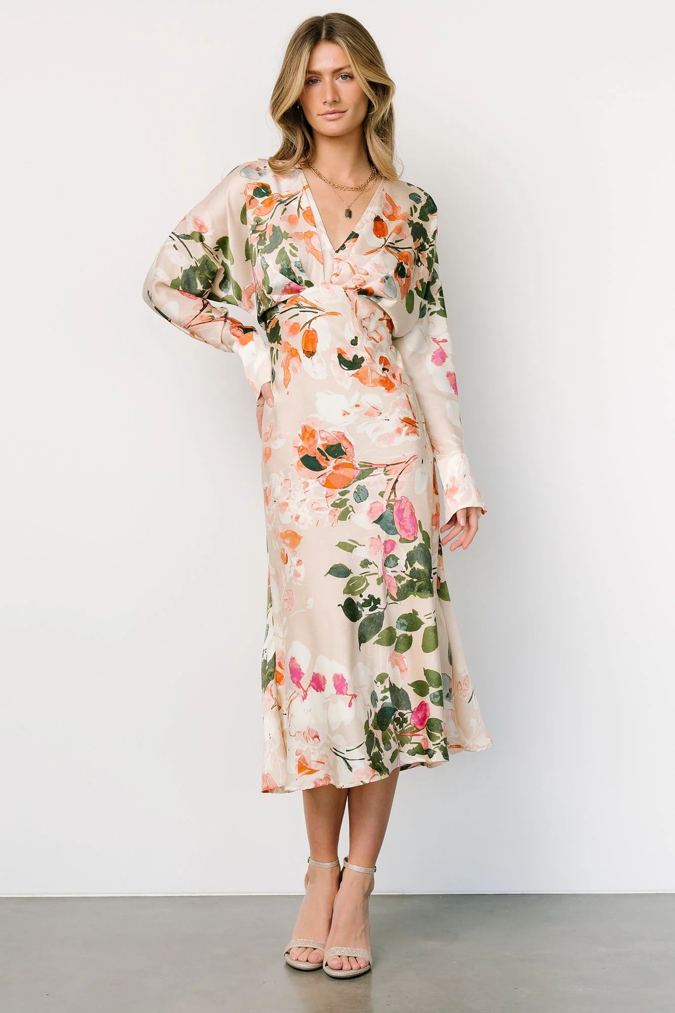 Bari Satin Midi Dress | Natural Floral | Baltic Born