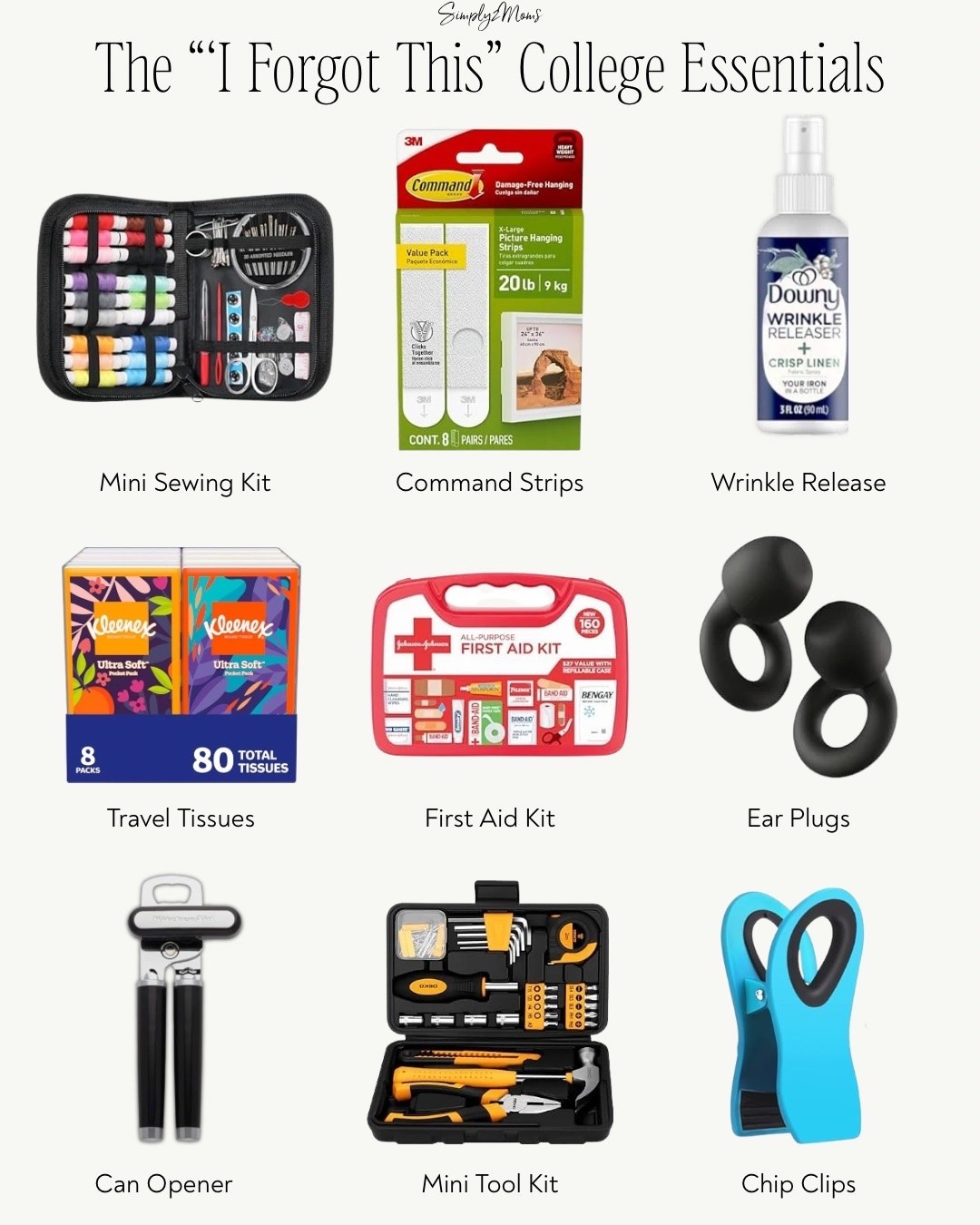 These are the things no one remembers until the exact moment they need them.

A mini sewing kit when a button falls off. A can opener when they realize that can definitely does NOT have a pull tab. Ear plugs when the roommate keeps a very different schedule. And a tool kit, first aid kit, chip clips and wrinkle release that suddenly become surprisingly important.

Add these to the “I forgot this” college list before you get the text asking for them!

#LTKU #LTKHome