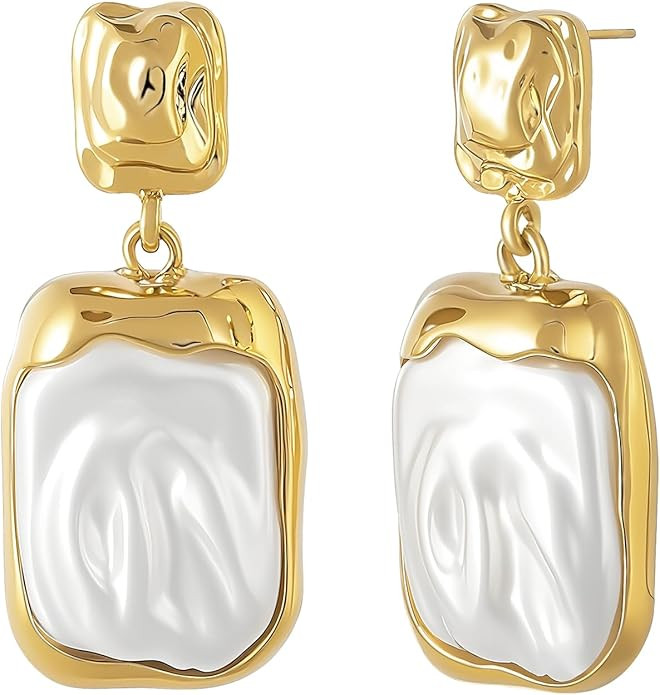 Yowivon Pearl Drop Earrings 14K Gold Plated Dangle Hypoallergenic Statement Earring Trendy Fashio... | Amazon (US)
