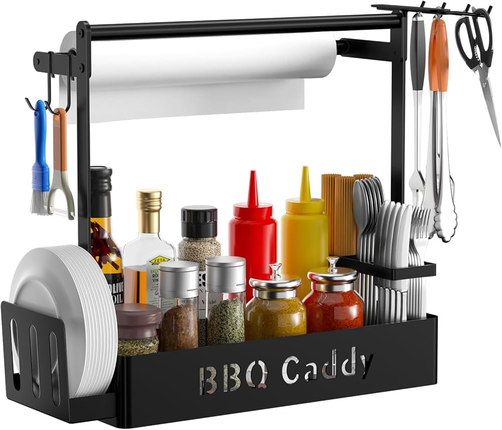 Grill Caddy, BBQ Caddy with Paper Towel Holder for Plate Cutlery, Flatware Caddy Picnic Condiment... | Amazon (US)