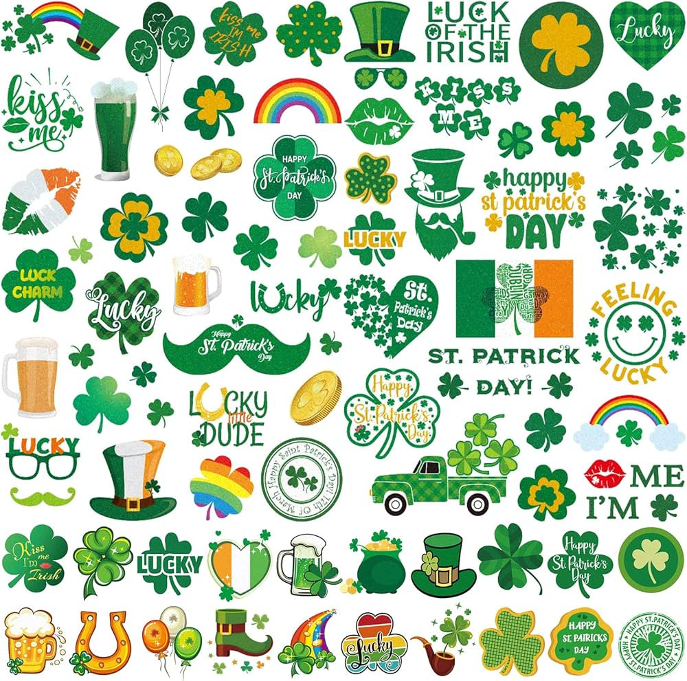 Glitter St Patricks Day Temporary Tattoos, 23 Sheets Glitter St Patricks Day accessories, Include... | Amazon (US)