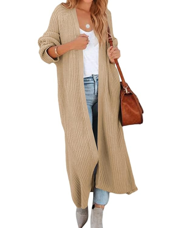 Women's Oversized Long Cardigan Sweaters Long Sleeve Split Open Front Drape Knit Duster Coat | Amazon (US)