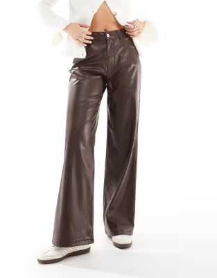 ASOS DESIGN faux leather dad jeans in brown | ASOS (Global)