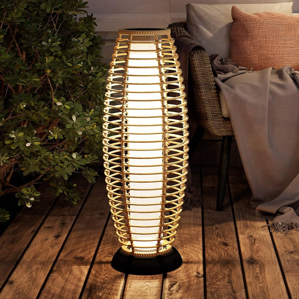 Grand patio Floor Lamp Outdoor Lamp Patio Lights Solar Powered Lantern Weather-Resistant Wicker D... | Amazon (US)