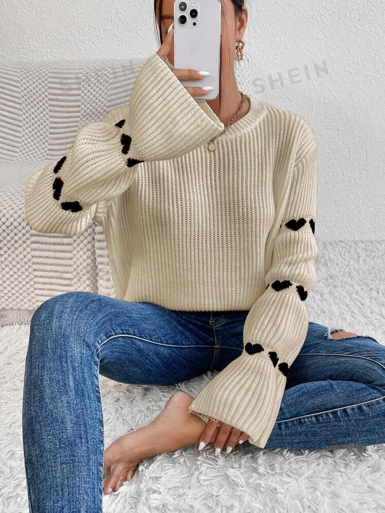 SHEIN MOOSTA Vrouwen Hartpatroon Pullover Truien | SHEIN