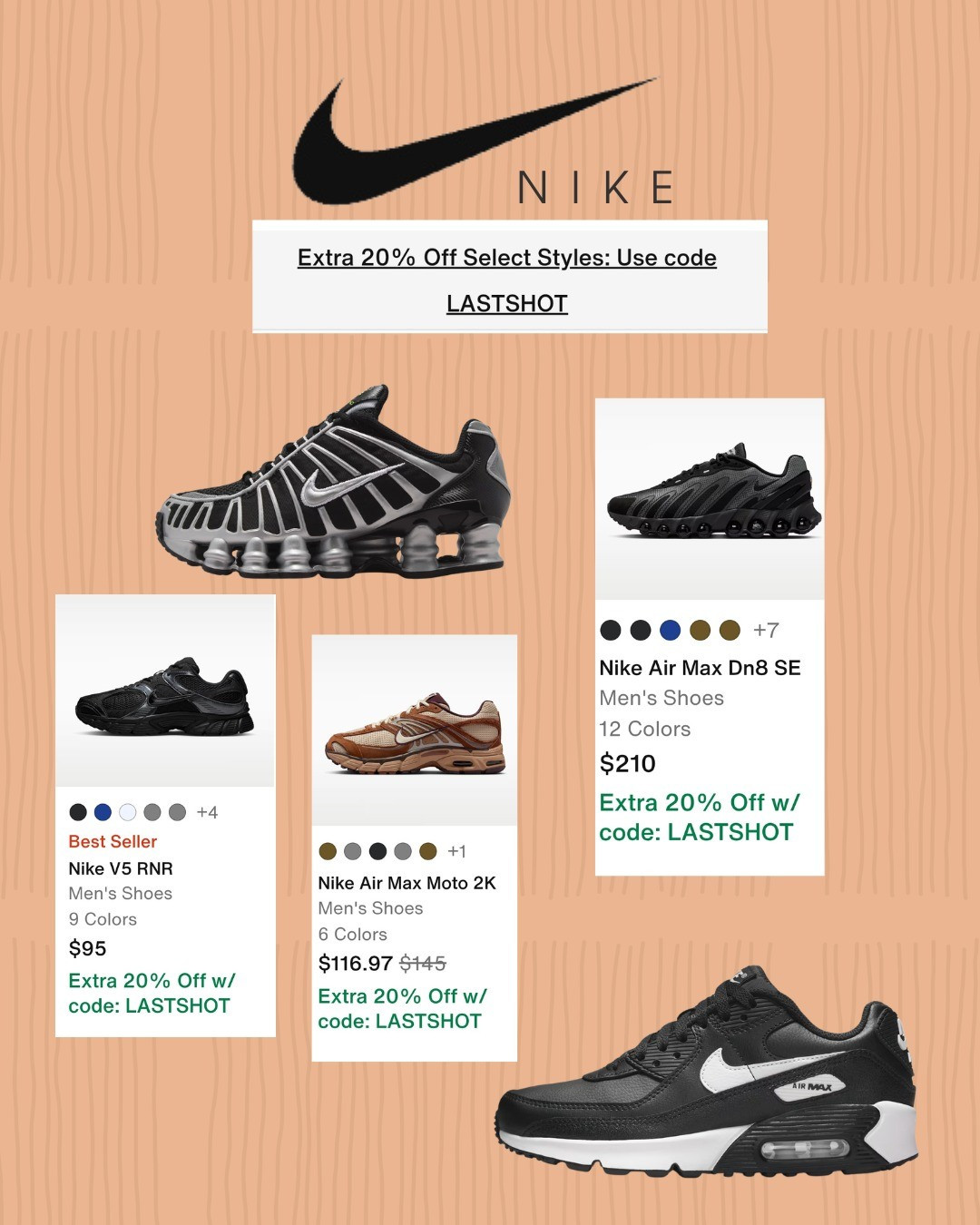 🔥 NIKE SALE ALERT 🔥Score 20% OFF Nike withcode LASTSHOT.Perfect time to grab new sneakers, activewear & everyday staples 🙌#NikeSale #NikeDeals #SneakerDeals #MomFinds #LTKSale

#LTKSaleAlert #LTKSeasonal #LTKootd