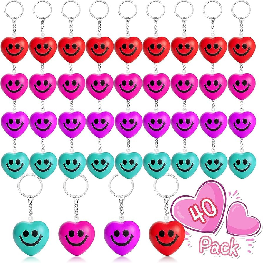 Haooryx Valentine’s Day Heart Shape Stress Ball Keychains - 40Pcs Squeeze Smile Face Stress Rel... | Amazon (US)