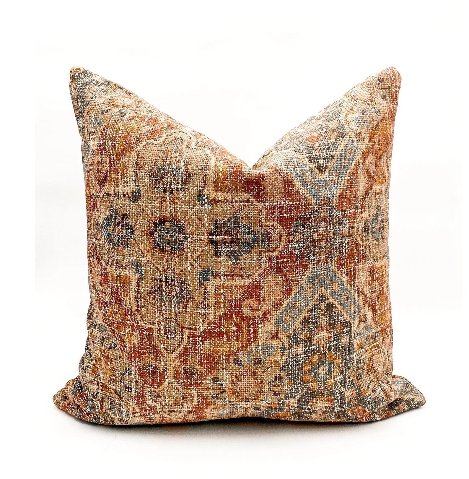 Throw Pillow | Rust Gray Pillow | Steel Blue Pillow | Floral Mosaic Pillows | Handmade Pillow Cov... | Etsy (US)