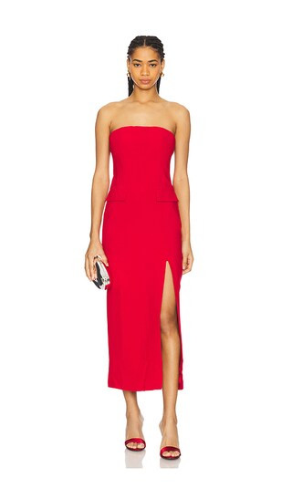 NIKKI STRAPLESS MIDI DRESS in Deep Red | Revolve Clothing (Global)