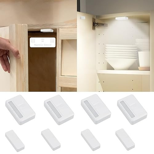 4 Pack Cordless Cabinet Lights, Door Open Activated Sensor Automatic Turn On Off Led Cupboard Drawer Closet Light Battery Operated Stick On Up Puck Lights Indoor for Kitchen Cabinets Pantry Gun Safe | Amazon (US)