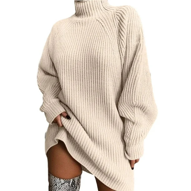 Women High Collar Sweater Dress Oversized Knit Dress | Walmart (US)