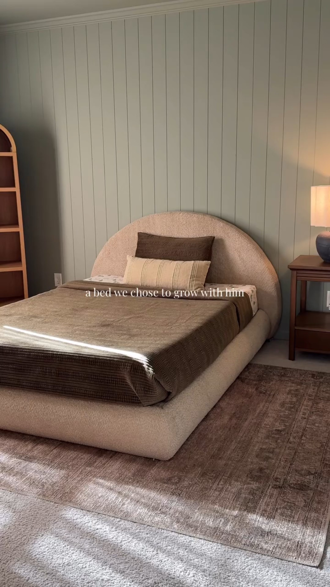 We wanted his room to feel calm now, but still make sense years from now 🤎

Sharing the bed since I’ve been getting lots of questions. 
This is the Luna bed set from @softframedesigns in the color Teddy

Linking everything else. Bed isn’t linkable here. 