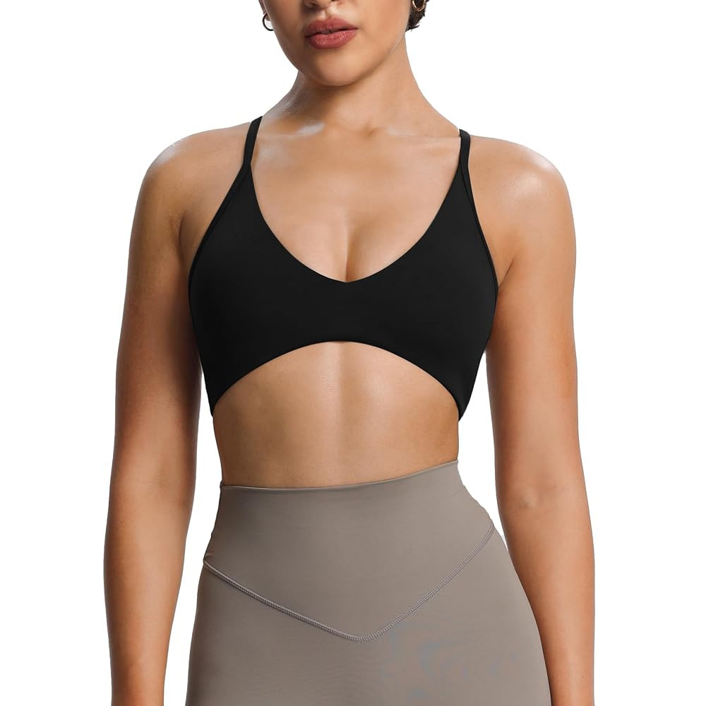 Aoxjox Women's Workout Lily Deep V Cross Back Sport Bras Fitness Bra Yoga Crop Tank | Amazon (US)