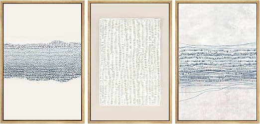 SIGNWIN Framed Canvas Print Wall Art Set Blue White Grunge Geometric Pattern Abstract Shapes Cozy... | Amazon (US)