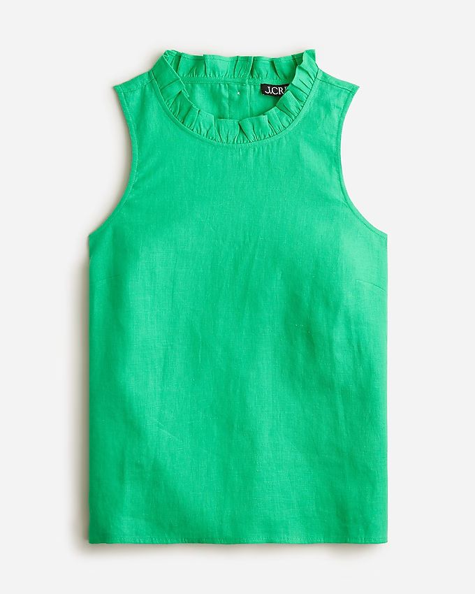 Sleeveless ruffle-trim top in linen | J.Crew US