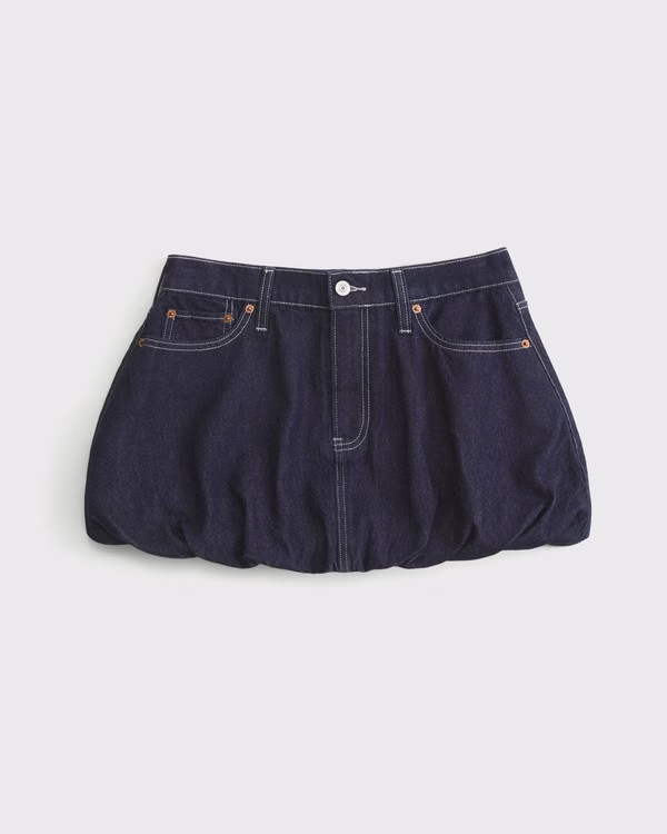 Mid Rise Denim Bubble Hem Mini Skirt | Abercrombie & Fitch (US)
