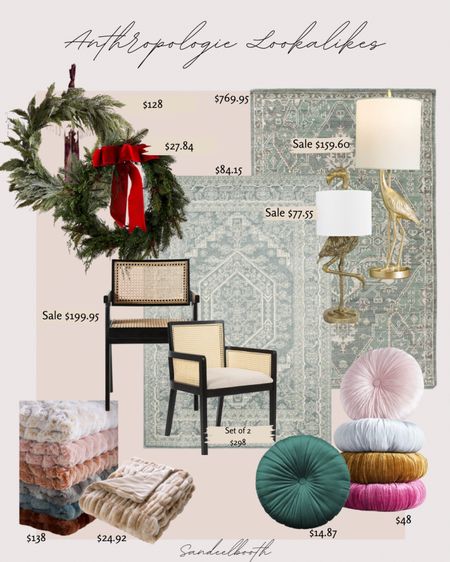 Anthropologie lookalikes on a budget ✨

Faux fur throw, velvet throw pillow, Christmas wreath, gold flamingo table lamp, caned dining chair, area rug, living room decor, kitchen decor, bedroom decor, gift guide.

#LTKGiftGuide #LTKsalealert #LTKhome