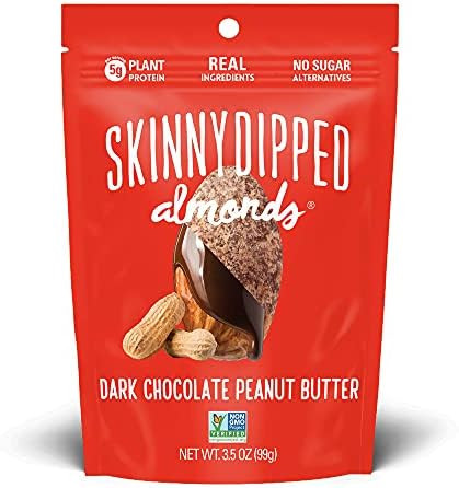 SkinnyDipped Dark Chocolate Peanut Butter Almonds, Healthy Snack, Plant Protein, Gluten Free, 3.5 oz | Amazon (US)