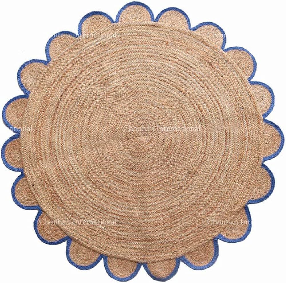 Chouhan International 4x4, 5x5, 6x6,feet Natural Jute Scallop Round Rug, Floor Scalloped Edge Rug... | Amazon (US)
