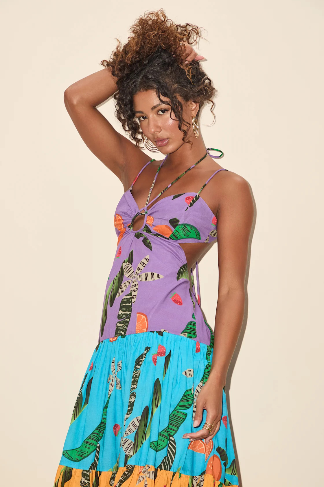 Helia Purple Multi Tropical Print Cutout Maxi Dress | Lulus