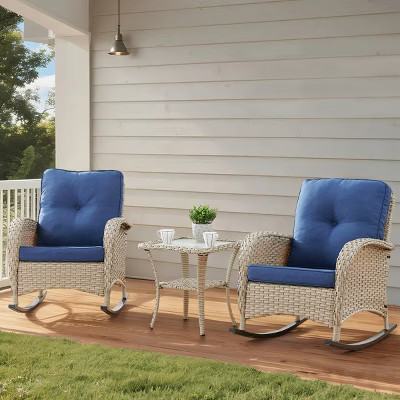 Bestier Wicker Patio Rocking Chairs Set - 3 Pieces Porch Bistro Set with High Back Outdoor Rocker Chairs with Side Table for Deck Balcony | Target