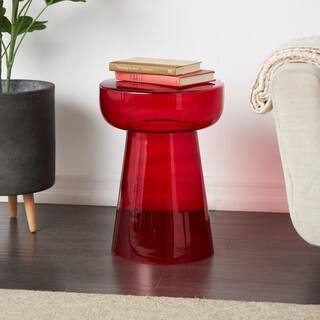 Litton Lane 14 in. Red Modern Medium Round Glass End Table 043862 - The Home Depot | The Home Depot