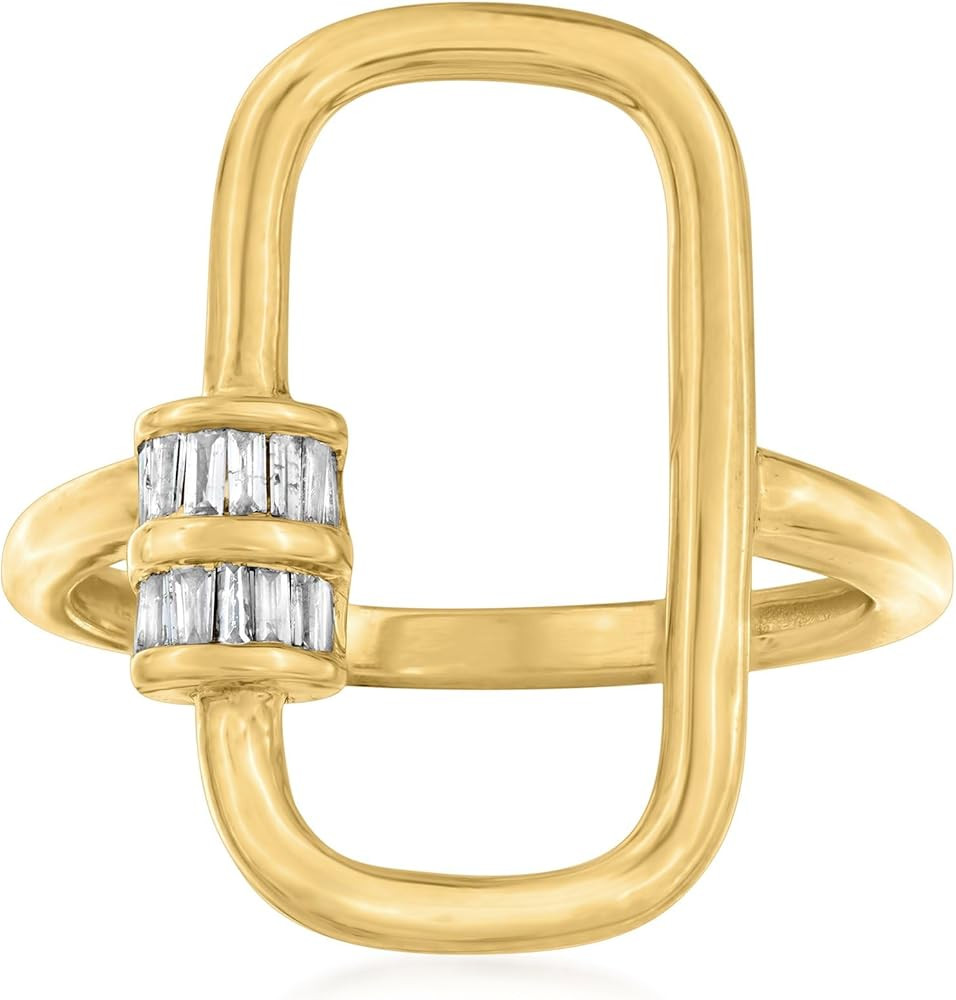 Ross-Simons 0.10 ct. t.w. Tapered Baguette Diamond Oval Carabiner-Link Ring in 18kt Gold Over Ste... | Amazon (US)