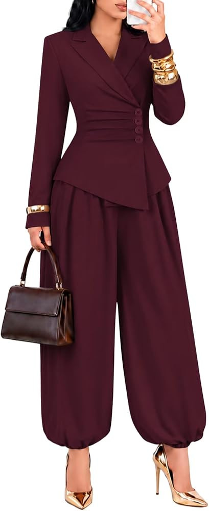Kafiloe Pant Suits for Women Dressy 2 Piece Pant Suit Set Business Casual | Amazon (US)