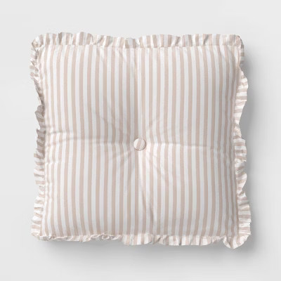Oversized Square Stripe Pillow with Ruffle Trim Natural/White - Threshold™ | Target