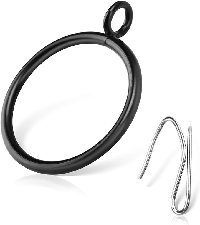 24 PCS 2.0-Inch Black Eyelet Curtain Rings Together with 30 PCS Curtain Pins for Curtain, This Bl... | Amazon (US)