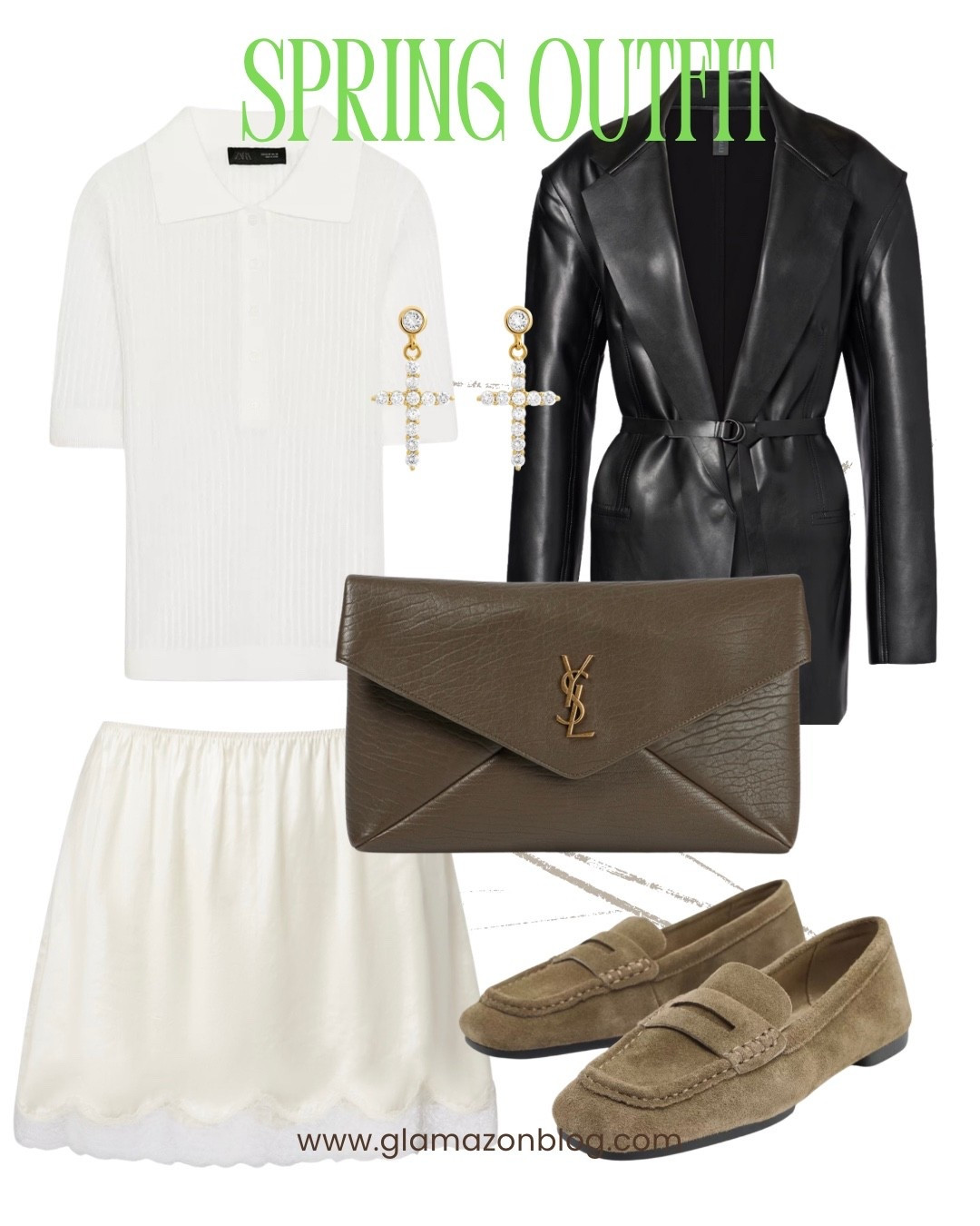 Mytheresa outfit, slip lace trim skirt, leather blazer, Norma kamali blazer, ysl clutch, suede loafers 

#LTKOver40 #LTKootd #LTKUK