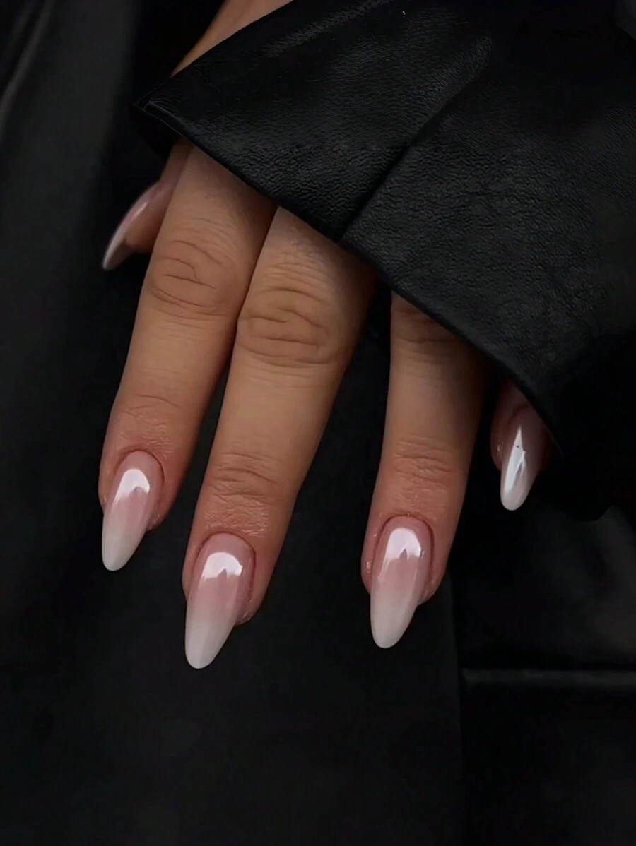 24Pcs Aurora Mermaid Sharp False Nails, Almond Shape, With 1Pc Jelly Gel, 1Pc Buffer Block Press ... | SHEIN