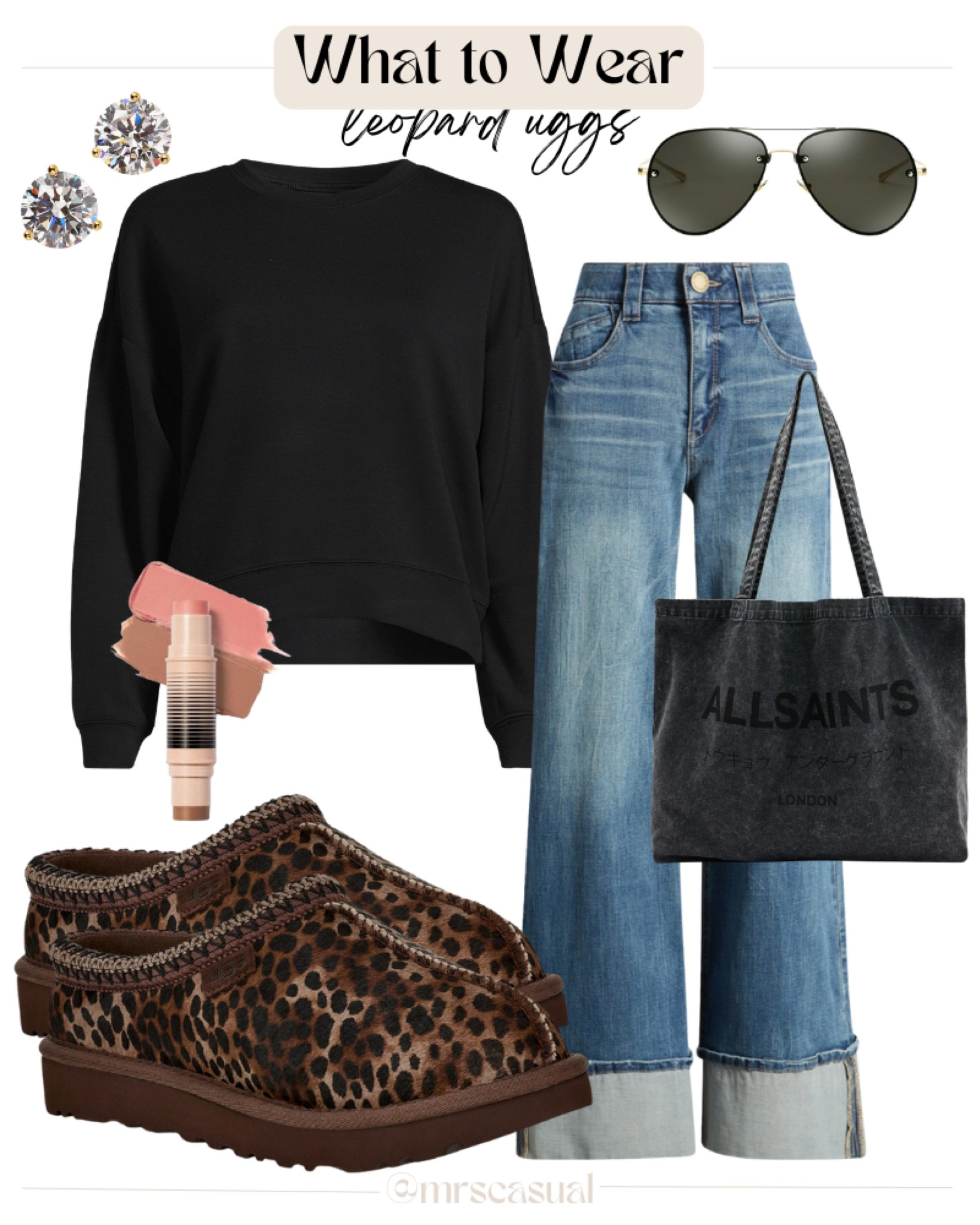 Leopard Ugg fall outfit idea 🍂$19 Walmart scuba knit sweat shirt. So good! 

#LTKShoeCrush #LTKSeasonal #LTKFindsUnder100