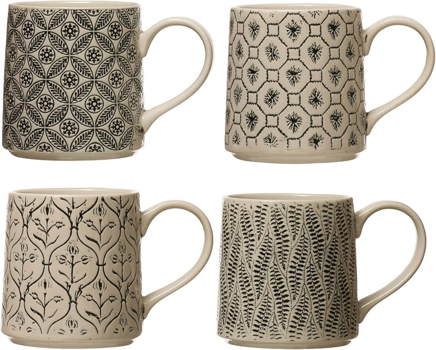 Creative Co-Op Set of 4, Stoneware Styles Mugs & Cups, 4 Count (Pack of 1), Multi | Amazon (US)