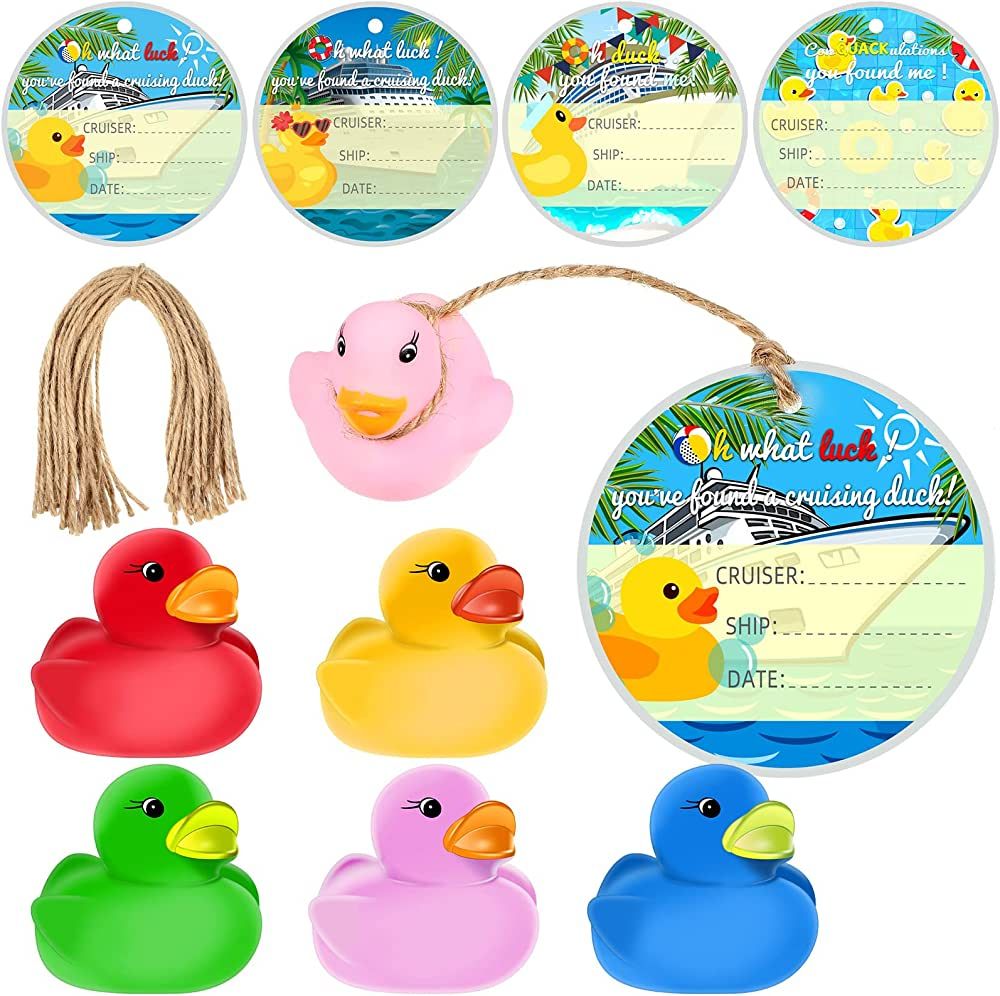 120 Pieces Duck Cards with Rubber Ducks and Strings Cruise Ducks Tags for Hiding Multicolor Rubbe... | Amazon (US)