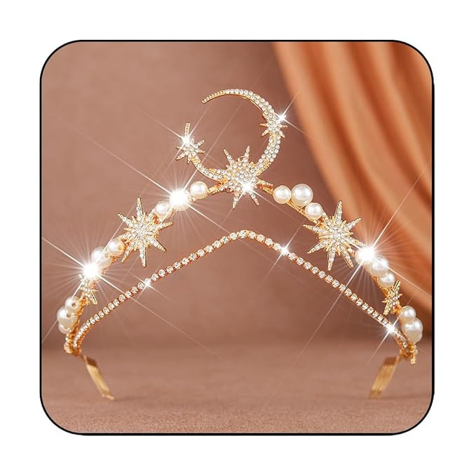 Catery Moon Crown Headpiece Goddess Star Tiara Headband Gold Celestial Headpiece for Women | Amazon (US)