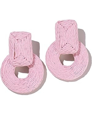 Statement Raffia Earrings Cute Boho Earrings Rattan Dangle Earrings Handmade Straw Wrap Earrings ... | Amazon (US)