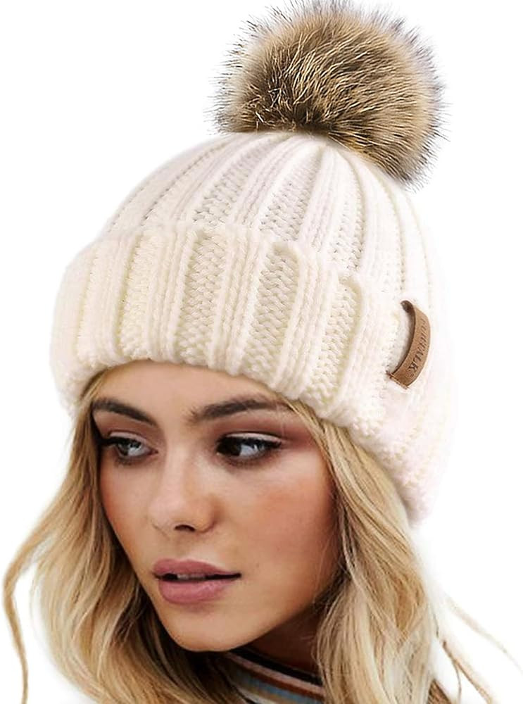 FURTALK Womens Winter Knitted Beanie Hat with Faux Fur Pom Warm Knit Skull Cap Beanie for Women | Amazon (US)